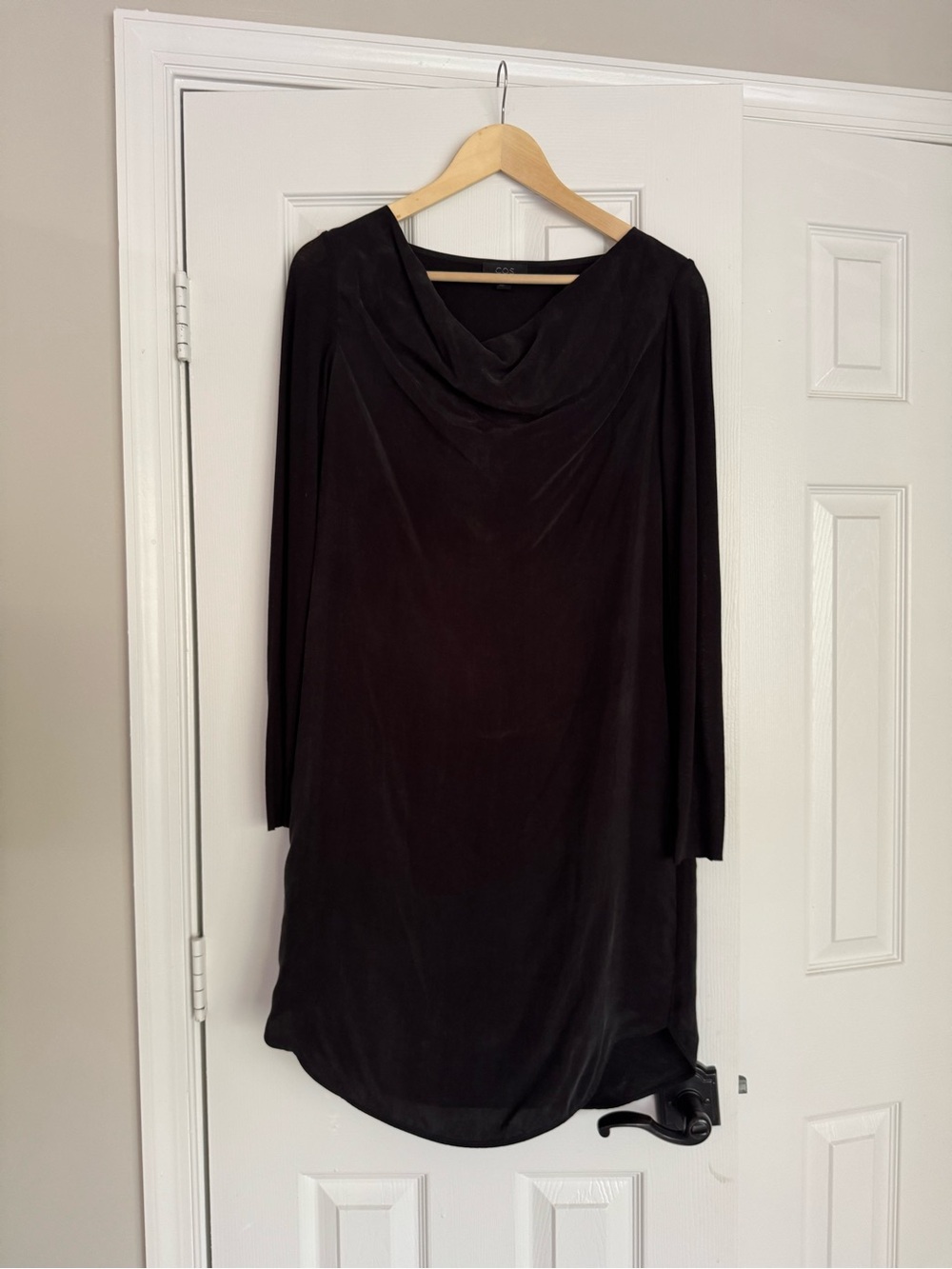 COS Black Long Sleeve Cowl-Neck Shift Dress